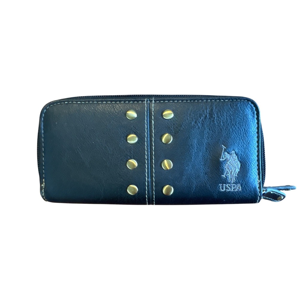 USPA US Polo Assn Black Studded Zip Around Double Compartment Wallet Womens